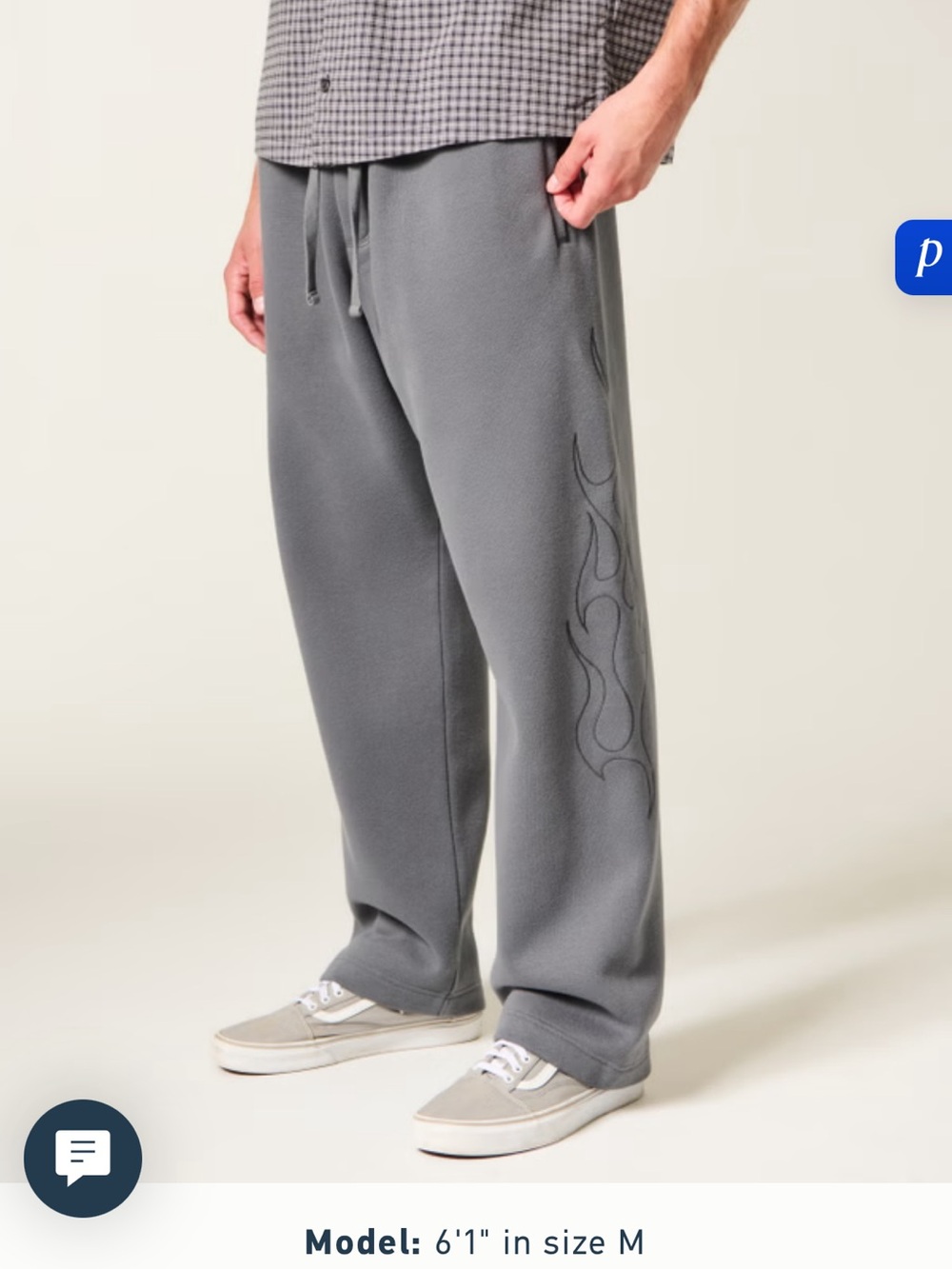 Hollister Gray Baggy Sweatpants with Tonal Flame